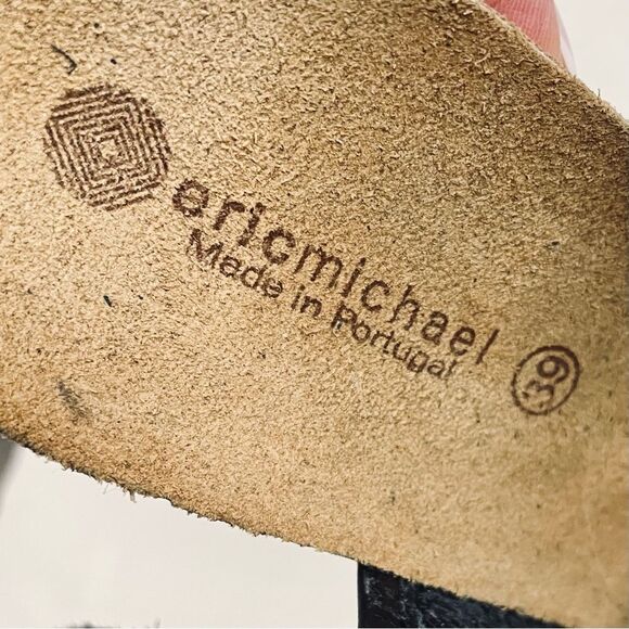 Eric Michael Wedge Sandals EU 39 US 8 Laser Cut Cork Black Perforated Leather - Picture 8 of 9